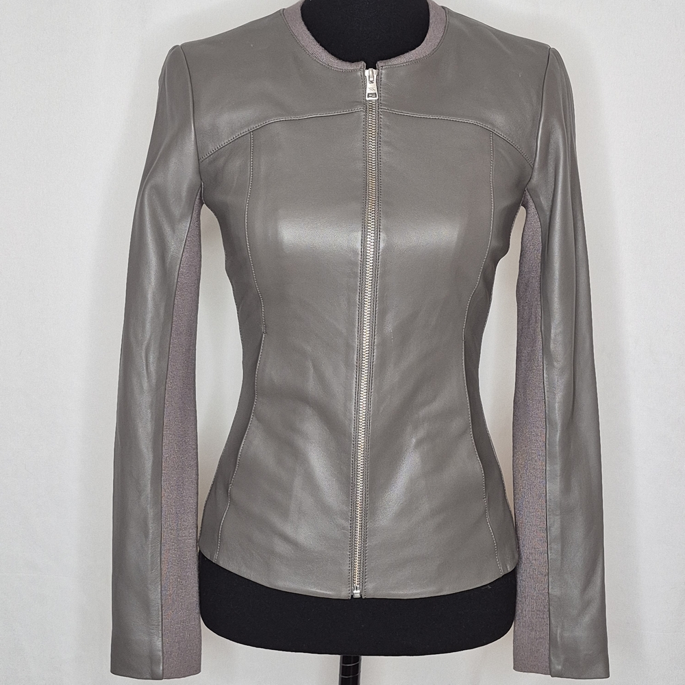 Soia & Kyo Sianne Lambskin Leather Knit Panel Jacket - Size XXS